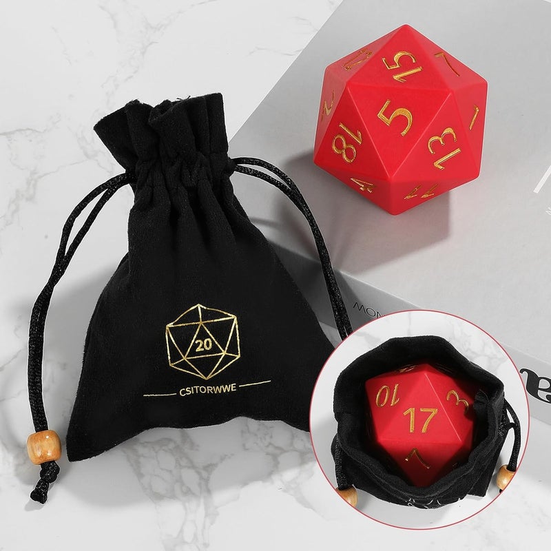 CSITORWWE 55mm Giant D20 Dice,20 Sided Resin Dice with Velvet Pouch, Titan Polyhedral Dice for TTRPG Tabletop Gaming,Dungeon Masters,RPG Adventures(Red) - Image 5